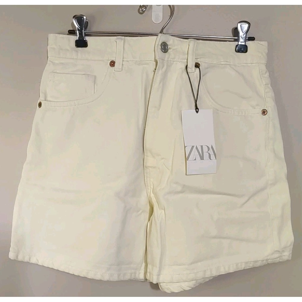 Zara Women Pastel Cream High Rise Cotton Denim Shorts Size‎ 8